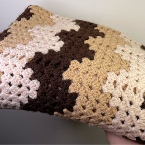 Vintage Handmade Earth Tones Granny Squares Crocheted Blanket